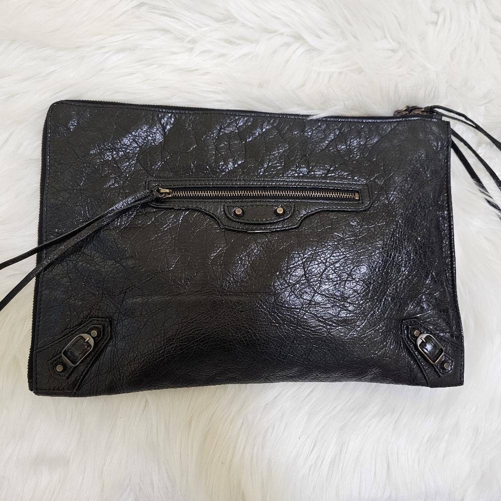 Balenciaga 2015 Lambskin Motocross Classic Zip Around Flat clutch bag